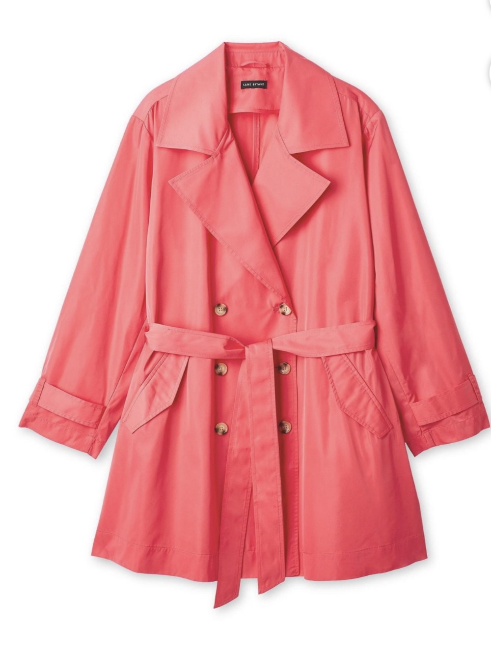 Lane Bryant Coral Double-Breasted Trench with Belt